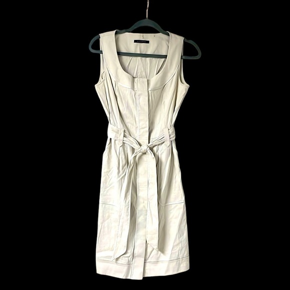 Elie Tahari size 6 tan sleeveless belted button down dress with pork chop pocket - Picture 1 of 10